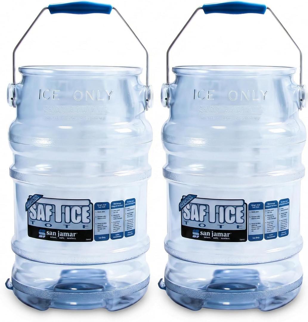 San Jamar Saf-T-Ice Ice Tote with Ice Machine Hanger for Bars, Restaurants, Kitchens, And Fast Food, Polycarbonate, 6 Gallons, Blue, (Pack of 2)
