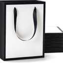 YACEYACE White and Black Gift Bags with Ribbon Handles Bulk, 20Pcs 8"x4.25"x10.5" Medium White and Black Paper Gift Bags for Party,Birthday,Wedding
