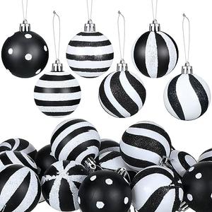 Riceshoot 24 Pcs Christmas Black and White Ball Ornaments Xmas Plastic Stripe Dot Hanging Ball for Christmas Tree Party Decoration Supplies(2.36 Inch)