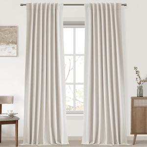 UHITECH Cream Linen Blackout Curtains for Bedroom 86 Inches Long 2 Panels Set Back Tab Pocket Black Out Curtain for Living Room Darkening Drapes Modern Farmhouse