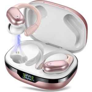 Ear buds Wireless Earbuds Bluetooth 5.3 Headphones 60hrs Playtime with Digital Display Sports Wireless Headphones with Earhook Deep Bass IPX7 Waterproof Over-Ear Earbuds for Android iOS Workout Rose
