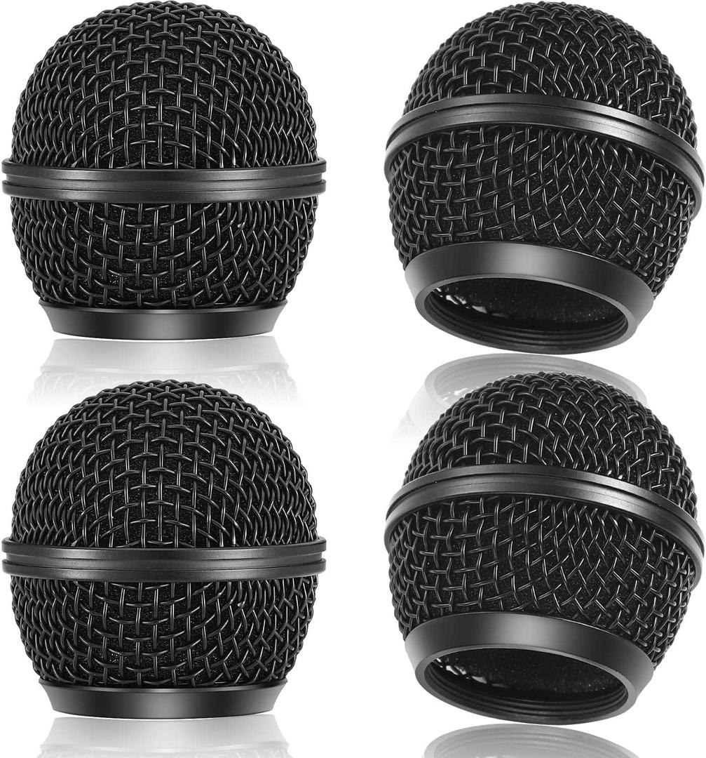 Facmogu 4PCS Black Microphone Ball Head Mesh Grill, SM58 Style Brushed Nickel Replacement Microphone Grille Head with Inner Foam, Mic Grill Replacement Compatible with SM58 SM58S SM58LC BETA58 BETA58A
