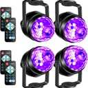 Litake UV Black Light for Glow Party, Sound Activated Party Light with Remote, LED Disco Ball Strobe Light in Dark Party Supplies, Dj Lighting for Halloween Birthday Home Dance Party Decoration 4 Pack