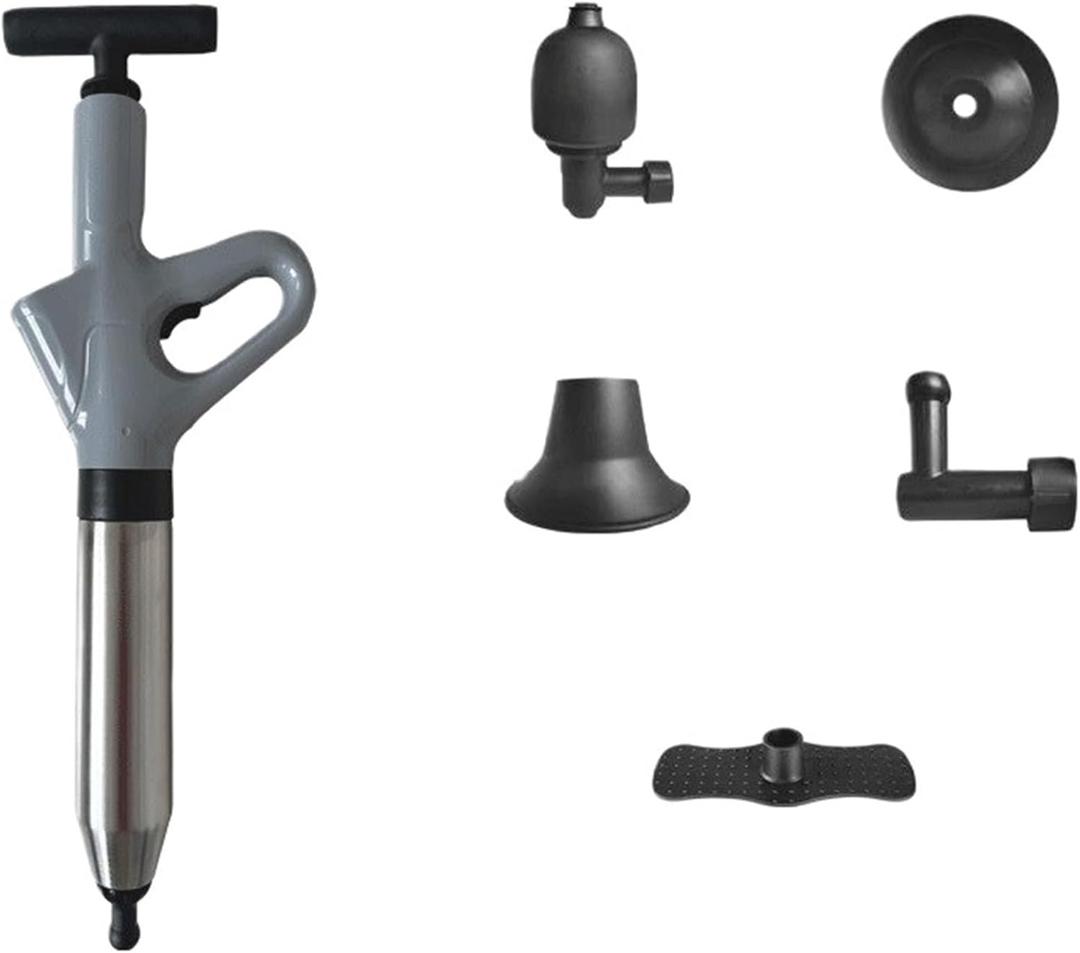 Stainless Steel Toilet Pipe Dredger Pneumatic Household High-pressure Dredging Tool Set Thickened Wall Cylinder Sturdy And Safe (Color : Gray)