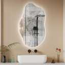 QDSSDECO Irregular LED Bathroom Mirror with Lights,Asymmetrical Led Bathroom Vanity Mirror for Wall with Front and Backlit, Anti Fog, 3 Colors and Dimmable Light, 19.7" x 33.5"