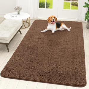 OLANLY Dog Door Mat for Muddy Paws 70x46, Absorbs Moisture and Dirt, Absorbent Non-Slip Washable Doormat, Quick Dry Chenille Mud Mat for Dogs, Entry Indoor Entryway Carpet for Inside Floor, Mocha