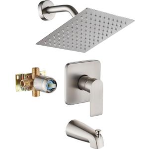 Brushed Nickel Tub Shower Faucet Set Complete with 8-Inch Rainfall Shower Head and Tub Spout Included Shower Valve Tub Shower Trim Kit Brushed Nickel