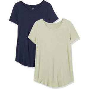 Amazon Essentials Women's Short-Sleeve Scoopneck Tunic, Pack of 2, Navy/ Sage Green, X-Small