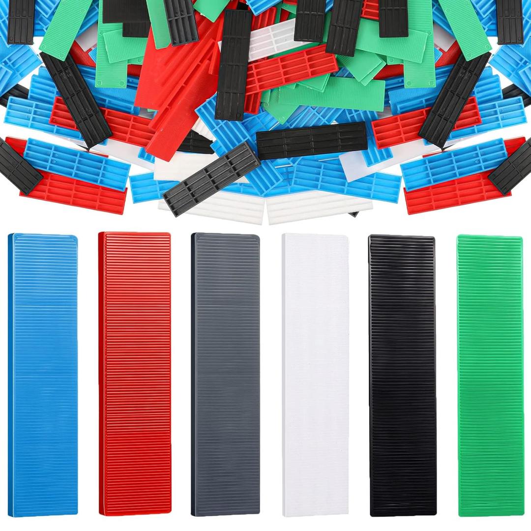 300 Pieces Plastic Flat Shims Structural Tile Plastic Shims for Leveling, 3/64, 5/64, 1/8, 5/32, 13/64, 15/64 Inch, Green, Black, White, Grey, Blue, Red