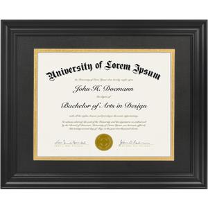 Americanflat 11x14 Diploma Frame - Gold Mat - Black