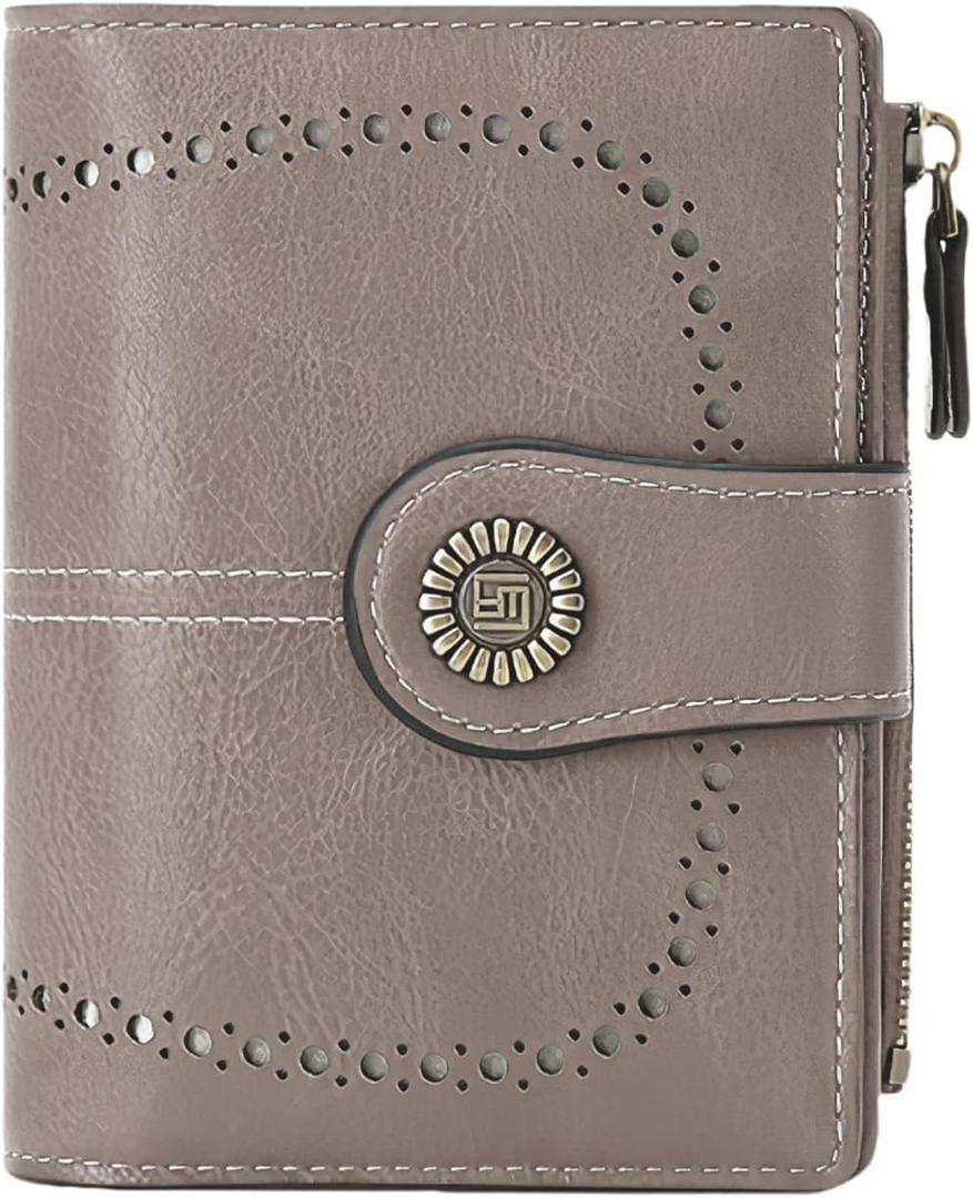 Womens Wallet Leather Bifold Rfid Blocking Wallet Credit Card Holder Wallets for Women with Zipper Pocket Grey