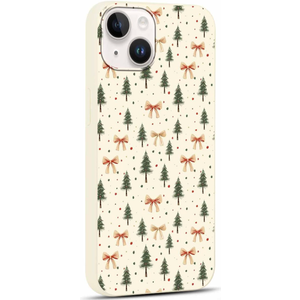 Yomjew 1 Pack Merry Christmas Phone Case for iPhone 14 Plus 6.7", Cute Xmas Christmas Tree Pattern Gifts Case with Aesthetic Bow Design Shockproof Soft Silicone Cover for Girl Women