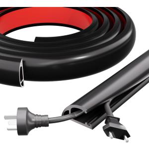 4FT Side-Open Extension Cord Covers for Wires on Floor,Silicone Power Cable Protector Cord Hider Management Strip,Hide Electric Wire on Carpet,Chord Runner Protective Safety,Black