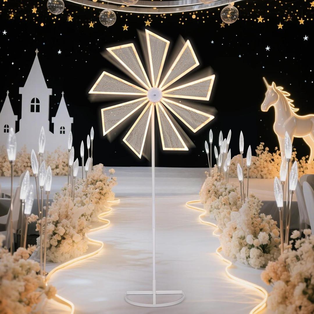 Wedding Electric Windmill Floor Lamp: Giant Moving LED Wind Spinning Light Decoration with Movement - Big Movable Decor Props for Birthday Party Bridal Shower Baby Shower Live Room