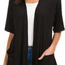 ADANIKI Womens Short Sleeve Open Front Lightweight Casual Comfy Long Line Drape Hem Soft Modal Cardigans Sweater (XS, Black)