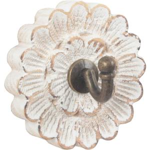 dwellington Distress Wood Flower Coat Hooks for Wall Hanging, Single Small Vintage Decorative Hanger for Keys, Bags, Towels (Robe Hanger)