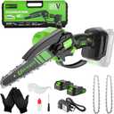 8 Inch Cordless Mini Chainsaw  21V Battery Handheld, 2x2600mAh | Auto Oiler, Portable Electric Chainsaw Safety Lock for Tree Trimming/Wood Cutting/Gardening/DIY(8-in-2 batteries)