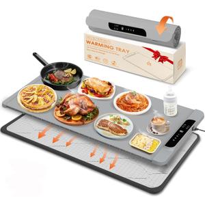 Warming Mat for Food with Heat Resistant Pad, 36"x16" Food Warmer Mat for Countertop Food Warmer Custom Temperature Settings 10H Timer Portable Heating Pad for Parties Buffets Holiday Home Use (Gray)