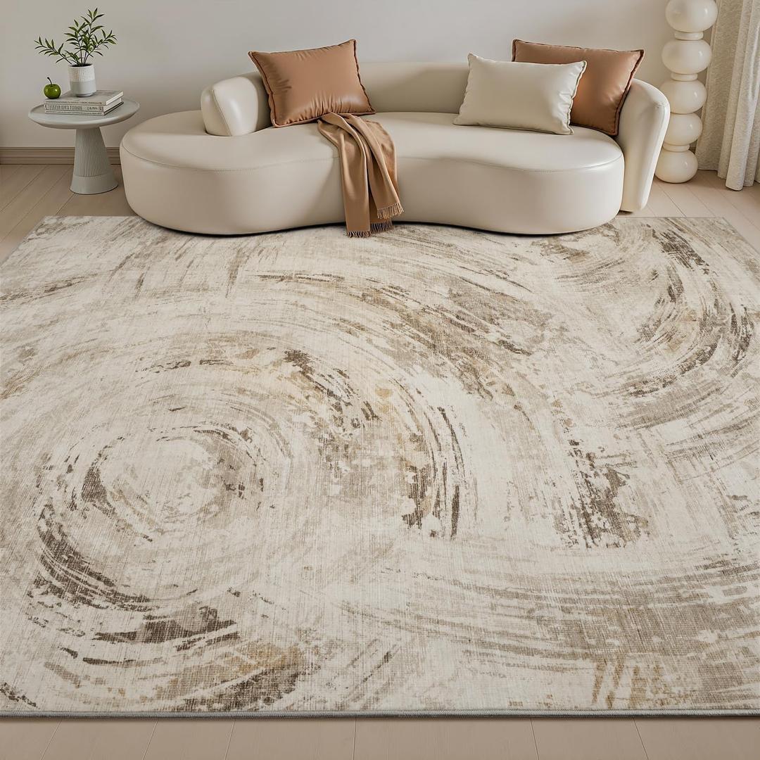 Large Brown Coffee Swirl Pattern Rectangular Rug 110" x 90"