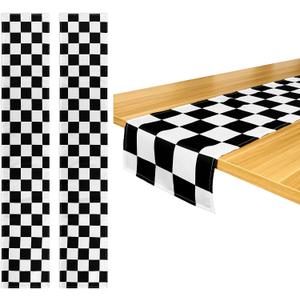 Breling 2 Pack Checkered Table Runner Black and White Tablecloths Racing Flag Polyester Tea Party Table Cloths Car Theme Flag Party Picnic Supplies(12.6 x 72 Inch,Checkered)