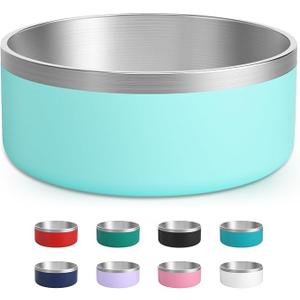 LIHOOOOM Stainless Steel Dog Bowl, Metal Water and Food Dish for Large Dogs, Insulated Non-Slip Pet Bowl, Easy Clean, 64oz, Mint GRE