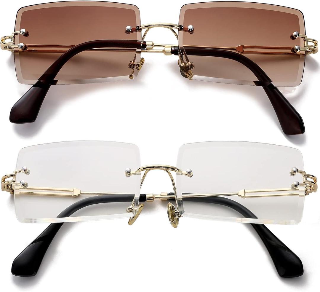 PORADAY Rectangle Sunglasses for Women Men Vintage Rimless Square Sun Glasses Candy Color