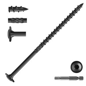 #14 x 5 Inch Lag Screws (24Pcs) 1lb. Structural Wood Screw, Black, Carbon Steel, Washer Head, Rust Resistant epoxy Coated, T30 Star Bit