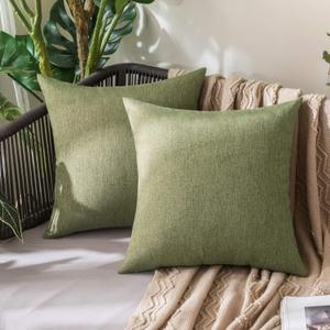 MIULEE Pack of 2 Decorative Outdoor Solid Waterproof Throw Pillow Covers Faux Linen Garden Farmhouse Cushion Cases for Patio Tent Balcony Couch Sofa 18x18 Inch Dark Green
