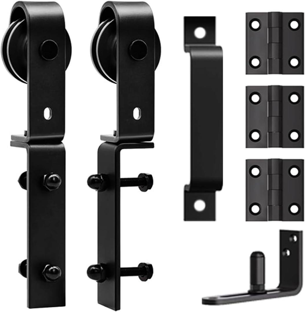 Bifold Barn Door Roller Set, Bi-fold Barn Door Hardware Kit for 2 Doors, Corrosion-Resistant Black Spraying, Folding Push-Pull for Space Saving, Smooth and Quiet Sliding, (Bifold-Roller)