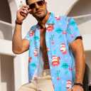 Christmas Hawaiian Shirt for Men Christmas in July Shirt Men Funny Santa Claus Graphic Summer Beach Button Down Tops