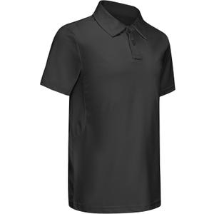 Boys' Performance Polo Shirt - Golf Grid Short Sleeve Collar Shirts Youth Stretch Quick Dry Lightweight Athletic UPF50+ (X-Small, Black)