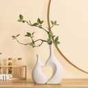 White Vases for Decor, Heart Shaped Ceramic Vase Set of 2, Minimalist Decorative Vase for Table Centerpiece Wedding Dining Living Room Office House Decoration Aesthetic Flower Vase Wedding Decor