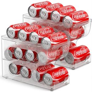 Sotfamily FIFO Soda Can Organizer for Pantry/Fridge, Automatic Rolling Pop Can Dispenser/Storage/Holder/Container for Refrigerator or 12" Deep Shelf, Space-Saving Drink Organizer for 24 Standard Cans, Clear