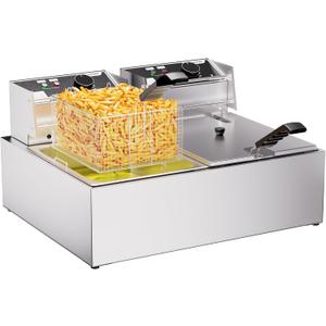 20.7Qt Deep Fryer, 3400W Electric Countertop Deep Fryer with 2 x 6.35 QT Removable Basket Commercial Deep Fryers Frying Machine w/Temperature Control (12L)
