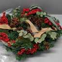 28’’ Pre-Lit Artificial Christmas Wreath, Battery Operated 35 LED Lights with Leaves, Red Berries, Natural Pine Cones, and a Linen Bow for Front Door, Xmas Wreath for Holiday Christmas Decorations