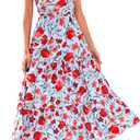 PRETTYGARDEN Women's 2026 Summer Floral Midi Dress Cap Sleeve V Neck Ruffle Long Flowy Boho Casual Beach Vacation Dresses (Blue, M)