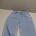 Haloumoning Girls Cute Wide Leg Flared Jeans Kids Oversized Elastic Waist Paper Bag Pants with Pockets, Wash Blue, 150