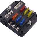 WUPP 12 Volt Fuse Block, Waterproof Boat Fuse Panel with LED Warning Indicator Damp-Proof Cover, 6 Circuits with Negative Bus Fuse Box for Car Marine RV Truck DC 12-24V