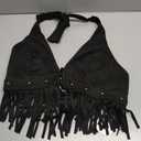 MakeMeChic Women's Fringe Rodeo Faux Suede Halter Tops Tie Backless Sleeveless Western Cowgirl Concert Outfits (Black, L)