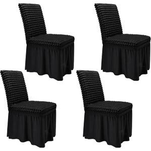 NICEEC High Stretch Chair Covers for Dining Chairs Covers Set of 4 Removable Dining Room Chair Covers with Skirt Spandex Parson Chair Slipcovers Protector for Kitchen Wedding Party Banquet(Black)