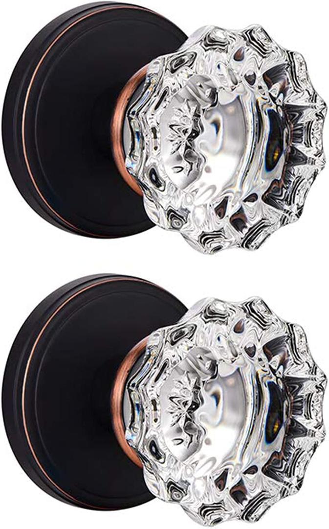 Glass Door Knobs Interior for Hall and Closet, Crystal Single Dummy Door Knob,Oil Rubbed Bronze Dummy Door Knobs (2 Pack)