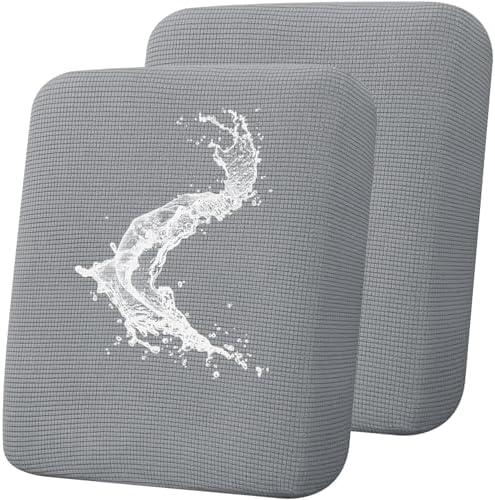 Smiry Waterproof Couch Cushion Covers, Stretch Jacquard Sofa Covers Washable, Thick Sofa Cushion Covers Furniture Protector with Elastic Bottom for Pets, Kids (2 Pack, Light Grey)