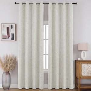 CUCRAF 100% Blackout Window Curtains 84 inches Long 2 Panels Set, Faux Linen Look Thermal Insulated Grommet Drapes, Room Darkening Curtain for Bedroom Living Room(W52 x L84 Inch, Light Beige)