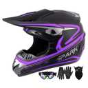 SanQing Youth Motocross Dirt Bike Full Face Helmet DOT Approved Purple,XL