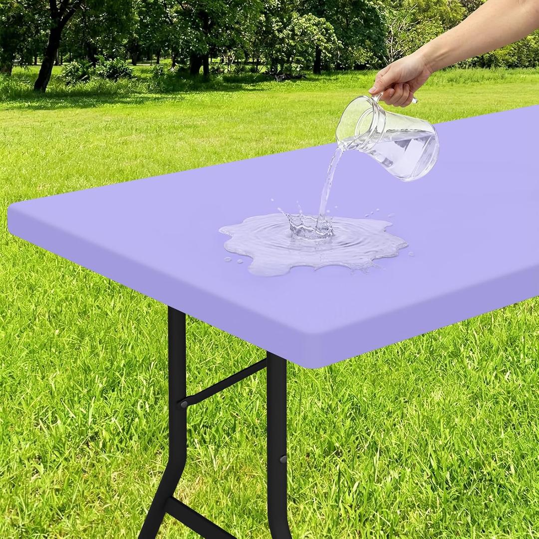 Smiry Rectangle Tablecloth, Elastic Fitted Flannel Backed Vinyl Tablecloths for 6ft Folding Tables, Waterproof Wipeable Table Covers for Indoor, Outdoor, Picnic and Camping (Lavender, 30"x72")