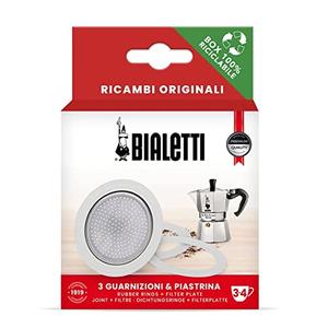 Bialetti Spare Parts, Includes 3 Gaskets and 1 Plate, Compatible with Moka Express, Fiammetta, Break, Happy, Dama, Moka Melody, Alpina, Moka Timer and Rainbow (3/4 Cups)