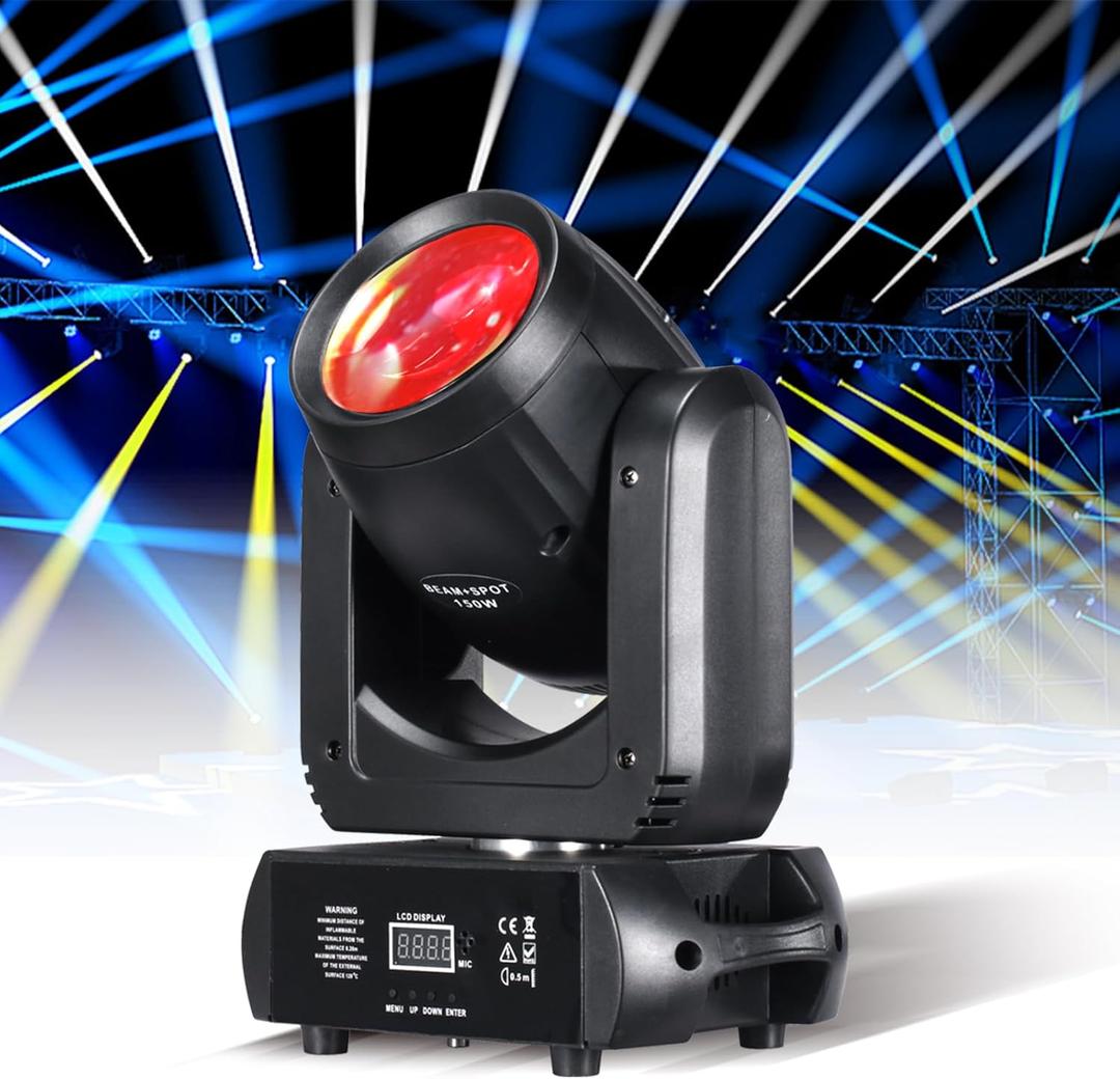 Moving Head Light 150W Stage Lights 8 Gobos 8 Colors 12 Channels Beam Spotlights 18-Face Prism DMX 512 with Sound-Activated for Party Event Wedding DJ Lighting (1)