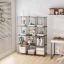 12-Cube Storage Organizer, Metal Wire Cube Shelving Unit, 11.8" L x 11.8" W x 11.8" H, Modular Grid Bookshelf for Closet, Bedroom, Office, Black ATTJL12B