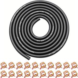 Tnisesm 10ft 1/4 Inch Fuel Line Hose with 20 Clamps, Rubber Fuel Line for Lawn Mower Dirt Bike ATV Generator Small Engines, 1/4" ID Fuel Hose for Briggs & Stratton Kohler Kawasaki
