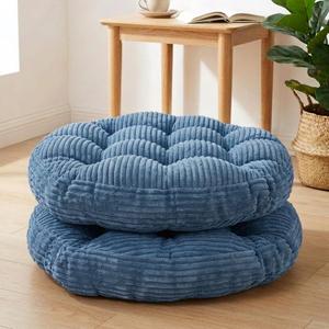 Large Floor Pillow for Adults, 22x22" Memory Foam Floor Cushion with Corduroy Cover, Round Floor Sitting Cushions for Meditation, Lounge,Seating for Yoga, Tatami Living Room (2, Round-Navy Blue), 22 X 22 X 3.5 Inches